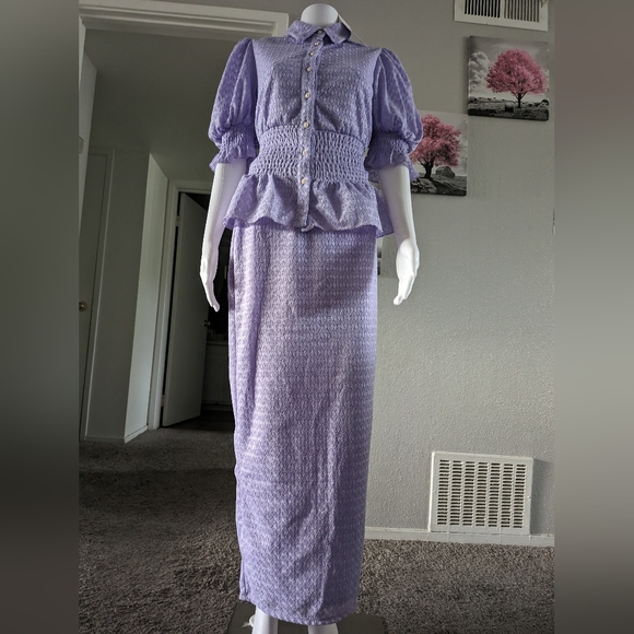 Skirt and tops,short sleeve,long skirt,party dress,long dress, purple dress - Picture 4 of 6